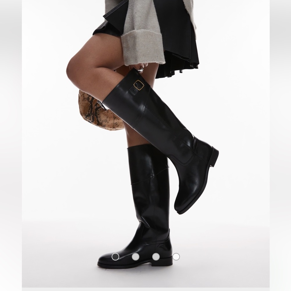 Mango Black Leather Tall Riding Boots with Buckle, new with tags - Picture 2 of 12